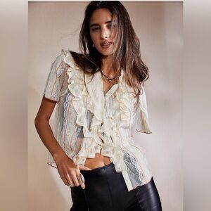 Free People Kisha Ruffle Lace Top size small